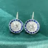 2.0ct Round Cut White & Blue Sapphire Drop Earrings