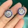 2.0ct Round Cut White & Blue Sapphire Drop Earrings