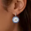 2.0ct Round Cut White & Blue Sapphire Drop Earrings