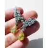 Pear Cut Yellow Sapphire Cluster Drop Earrings