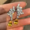 Pear Cut Yellow Sapphire Cluster Drop Earrings