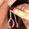 3.5ctw Halo Pear Cut Ruby Drop Earrings