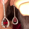 3.5ctw Halo Pear Cut Ruby Drop Earrings