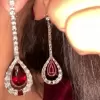 3.5ctw Halo Pear Cut Ruby Drop Earrings
