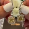 5.5ct Cushion Cut Yellow Sapphire Halo Drop Earrings