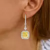 5.5ct Cushion Cut Yellow Sapphire Halo Drop Earrings