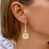 5.5ct Cushion Cut Yellow Sapphire Halo Drop Earrings
