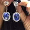 6.5ct Oval Cut Blue Sapphire Halo Drop Earrings