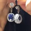 6.5ct Oval Cut Blue Sapphire Halo Drop Earrings