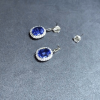 6.5ct Oval Cut Blue Sapphire Halo Drop Earrings