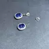 6.5ct Oval Cut Blue Sapphire Halo Drop Earrings