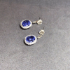 6.5ct Oval Cut Blue Sapphire Halo Drop Earrings
