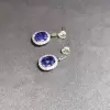 6.5ct Oval Cut Blue Sapphire Halo Drop Earrings