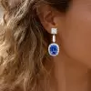 6.5ct Oval Cut Blue Sapphire Halo Drop Earrings
