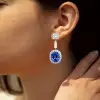 6.5ct Oval Cut Blue Sapphire Halo Drop Earrings