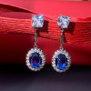 6.5ct Oval Cut Blue Sapphire Halo Drop Earrings