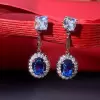 6.5ct Oval Cut Blue Sapphire Halo Drop Earrings