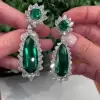 7.5ct Pear Shape Floral Design Halo Emerald Earrings