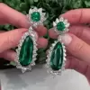 7.5ct Pear Shape Floral Design Halo Emerald Earrings
