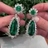 7.5ct Pear Shape Floral Design Halo Emerald Earrings