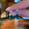 13.6ctw Cushion Cut Emerald Drop Earrings