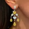 Yellow & White Sapphire Chandelier Statement Earrings