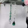 3.95ct Mismatch Shield Cut Emeralds White Sapphire Drop Earrings