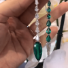 3.95ct Mismatch Shield Cut Emeralds White Sapphire Drop Earrings