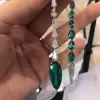 3.95ct Mismatch Shield Cut Emeralds White Sapphire Drop Earrings