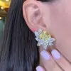 Radiant Cut Yellow Sapphire Cluster Stud Earrings