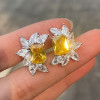 Radiant Cut Yellow Sapphire Cluster Stud Earrings
