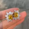 Radiant Cut Yellow Sapphire Cluster Stud Earrings