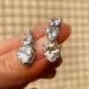 7ctw Three Heart White Sapphire Dangle Earrings