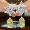 10.65ct Pear Cut Yellow & White Sapphire Drop Earrings