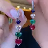 11.53ct Heart Cut Multi-Color Sapphire Drop Earrings