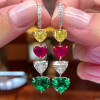 46mm Length Heart Cut Multi-Color Sapphire Drop Earrings