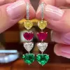 46mm Length Heart Cut Multi-Color Sapphire Drop Earrings