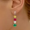 46mm Length Heart Cut Multi-Color Sapphire Drop Earrings