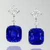 7ctw Cushion Cut Blue Sapphire Drop Earrings
