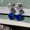 7ctw Cushion Cut Blue Sapphire Drop Earrings