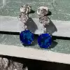 7ctw Cushion Cut Blue Sapphire Drop Earrings