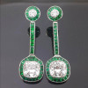 14.5ctw Cushion Cut Emerald & White Sapphire Drop Earrings