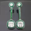 14.5ctw Cushion Cut Emerald & White Sapphire Drop Earrings