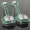 14.5ctw Cushion Cut Emerald & White Sapphire Drop Earrings
