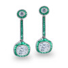14.5ctw Cushion Cut Emerald & White Sapphire Drop Earrings