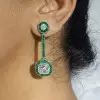 14.5ctw Cushion Cut Emerald & White Sapphire Drop Earrings