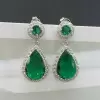 7.5ct Pear Cut Emerald Halo Drop Earrings