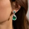 7.5ct Pear Cut Emerald Halo Drop Earrings