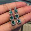 7.2ct Radiant Cut Green Sapphire Halo Drop Earrings
