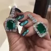 31mm Length Emerald Cut Green Sapphire Drop Earrings
